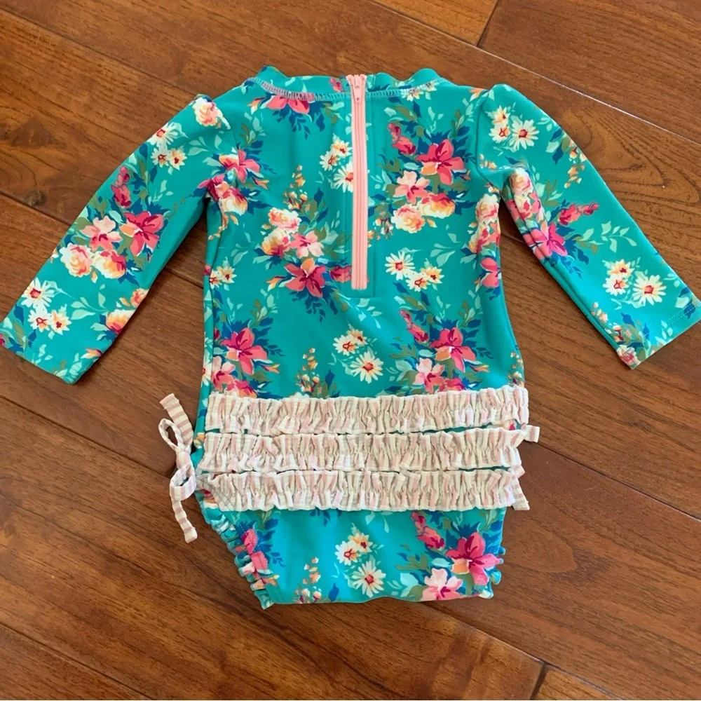 Ruffle Butts One Piece Swimsuit 6-12 Mos Rash Guard Fancy Me Floral Long Sleeve